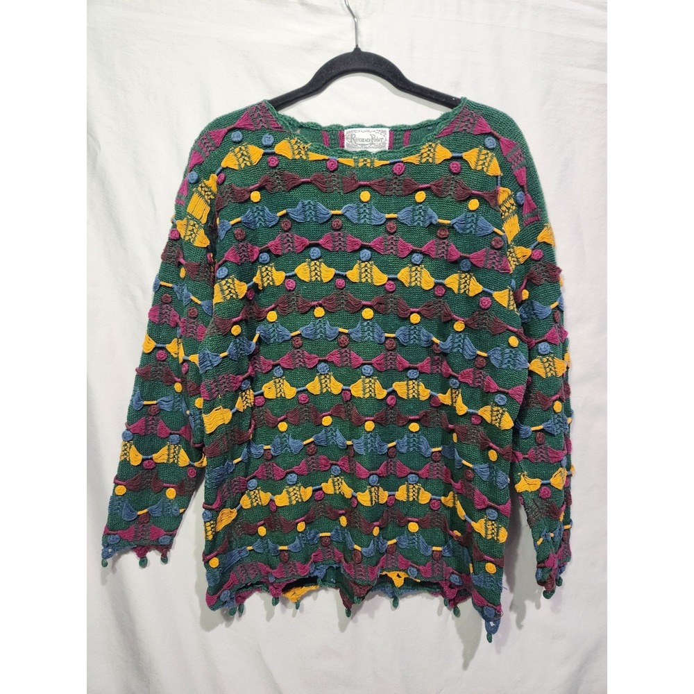 VTG Reference‎ Point 3D Knit Sweater Womens Colorful Retro Bohemian Sz Medium